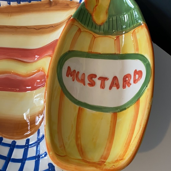 Hot dog mustard BBQ platter tray serving dish plat à servir hot-dog moutard - Picture 3 of 10